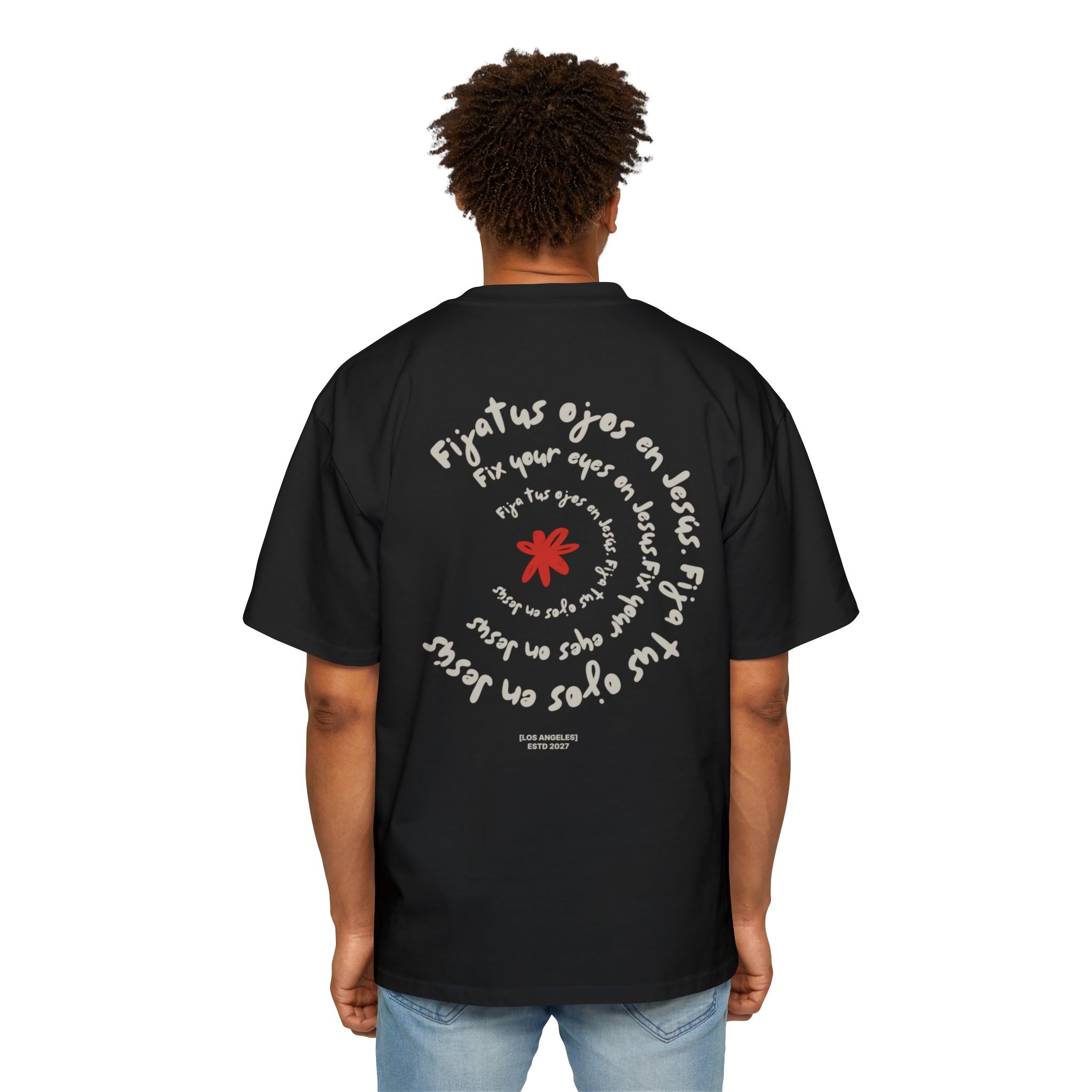Men's Heavy Oversized Tee Spanish Fija tus ojos en Jesús