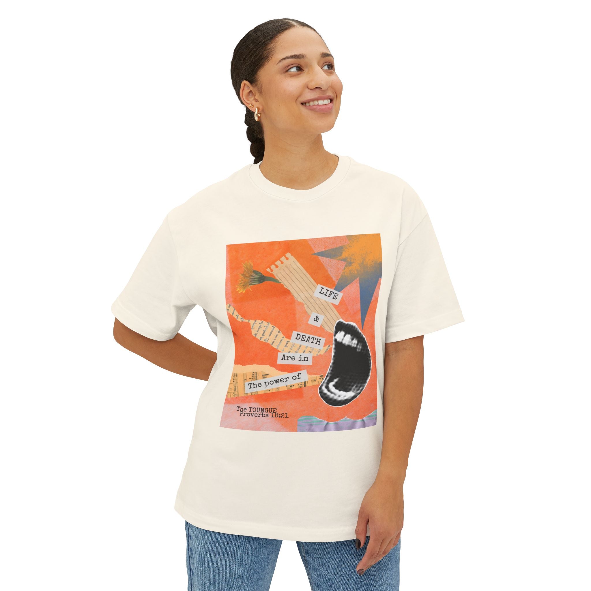 Graphic Tee — 'Life & Death Are In The Power Of...' Oversized Boxy T-Shirt Unisex