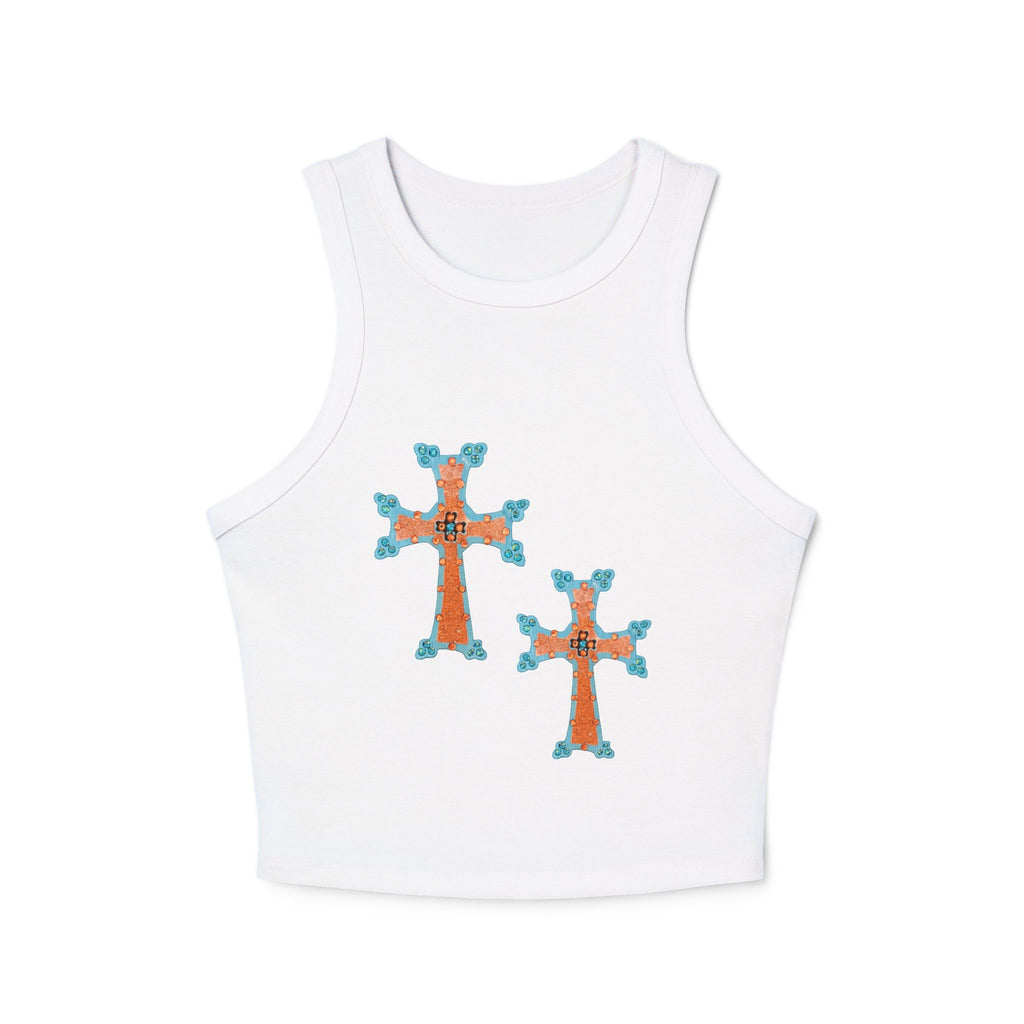 Embroidered cross in white Women's Racer Tank Top