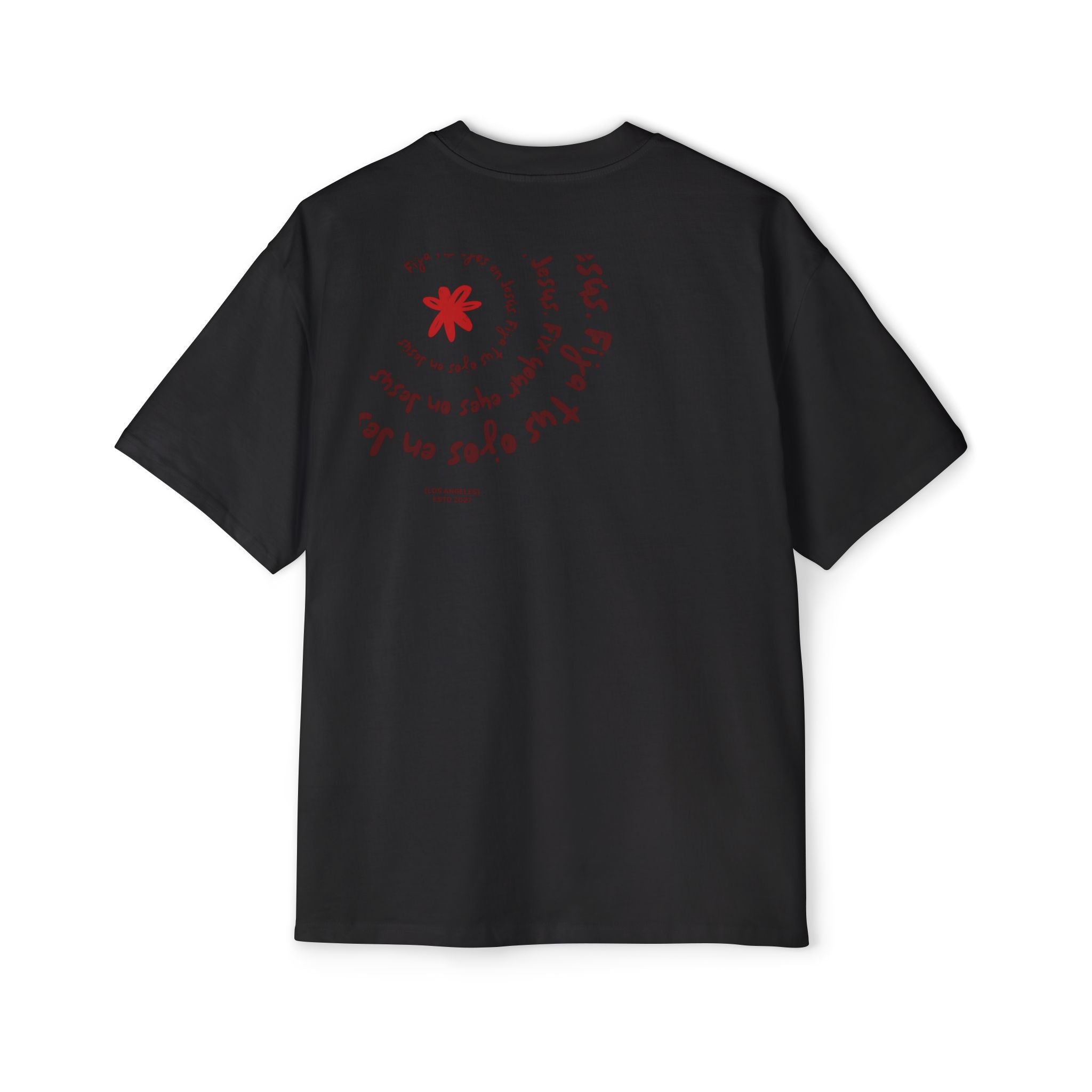 Heavy Oversized Spanish Tee Fija tus ojos en Jesús in black