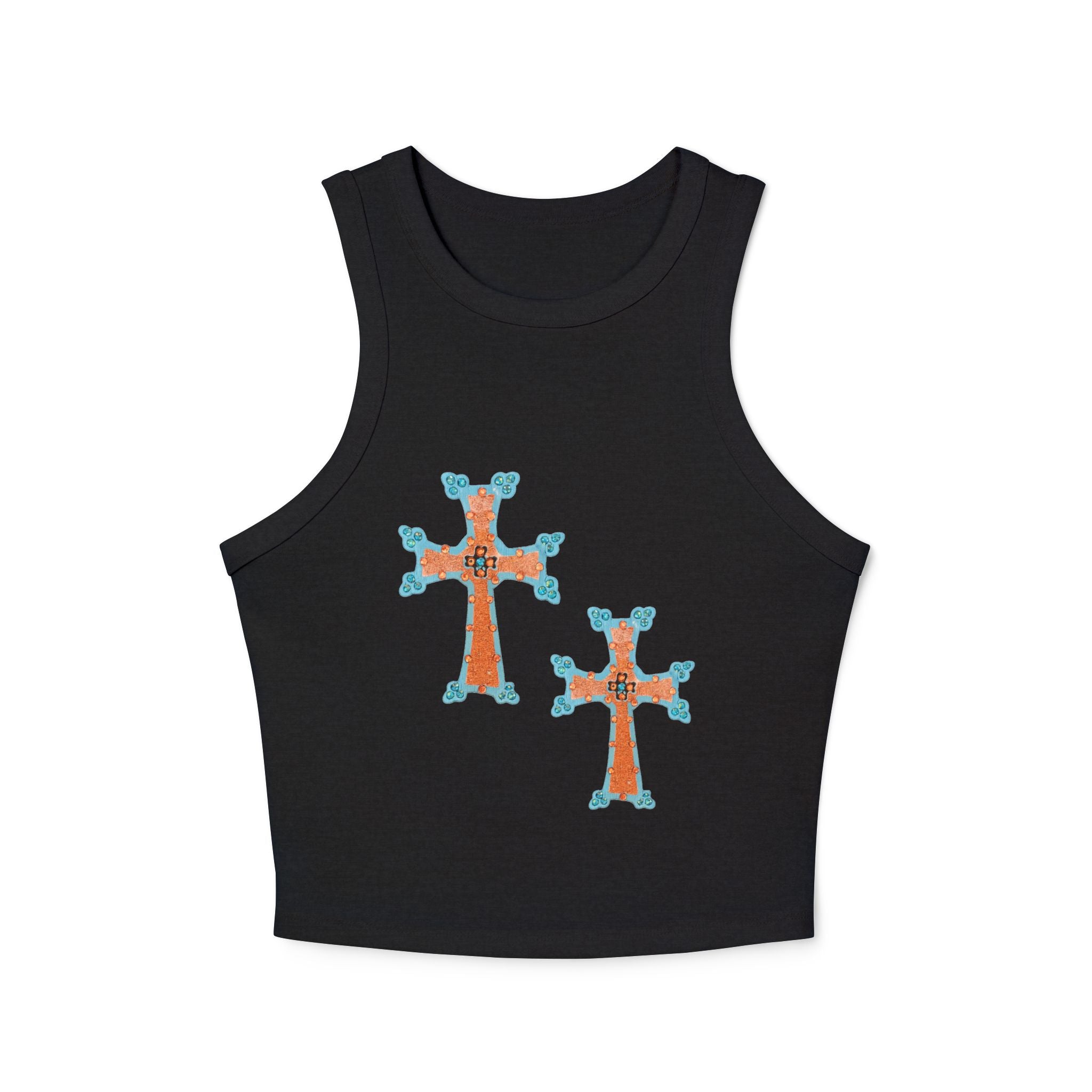 Embroidered cross in black Women's Racer Tank Top