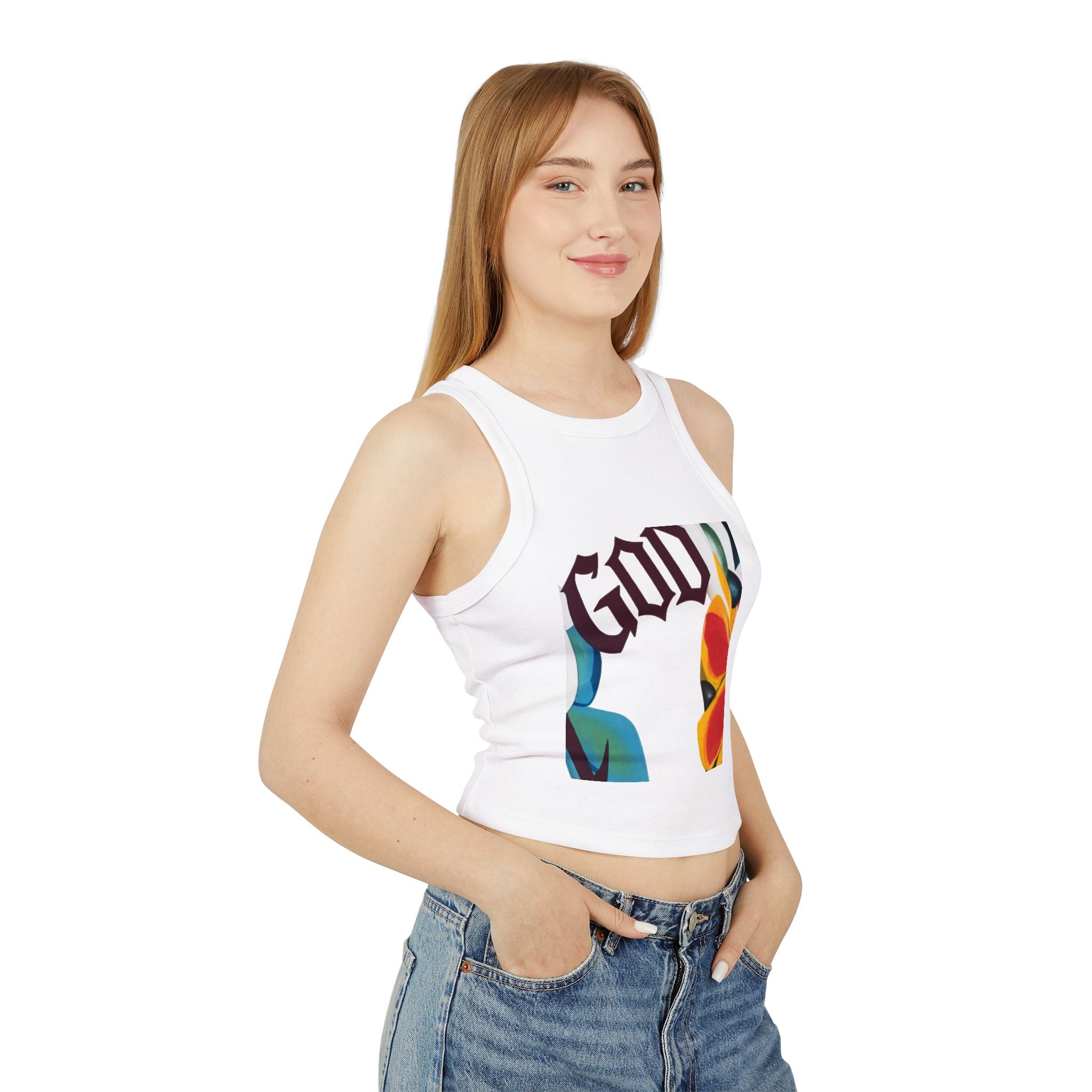 God Floral Racer Tank Top — Women's Christian Faith Crop Tank