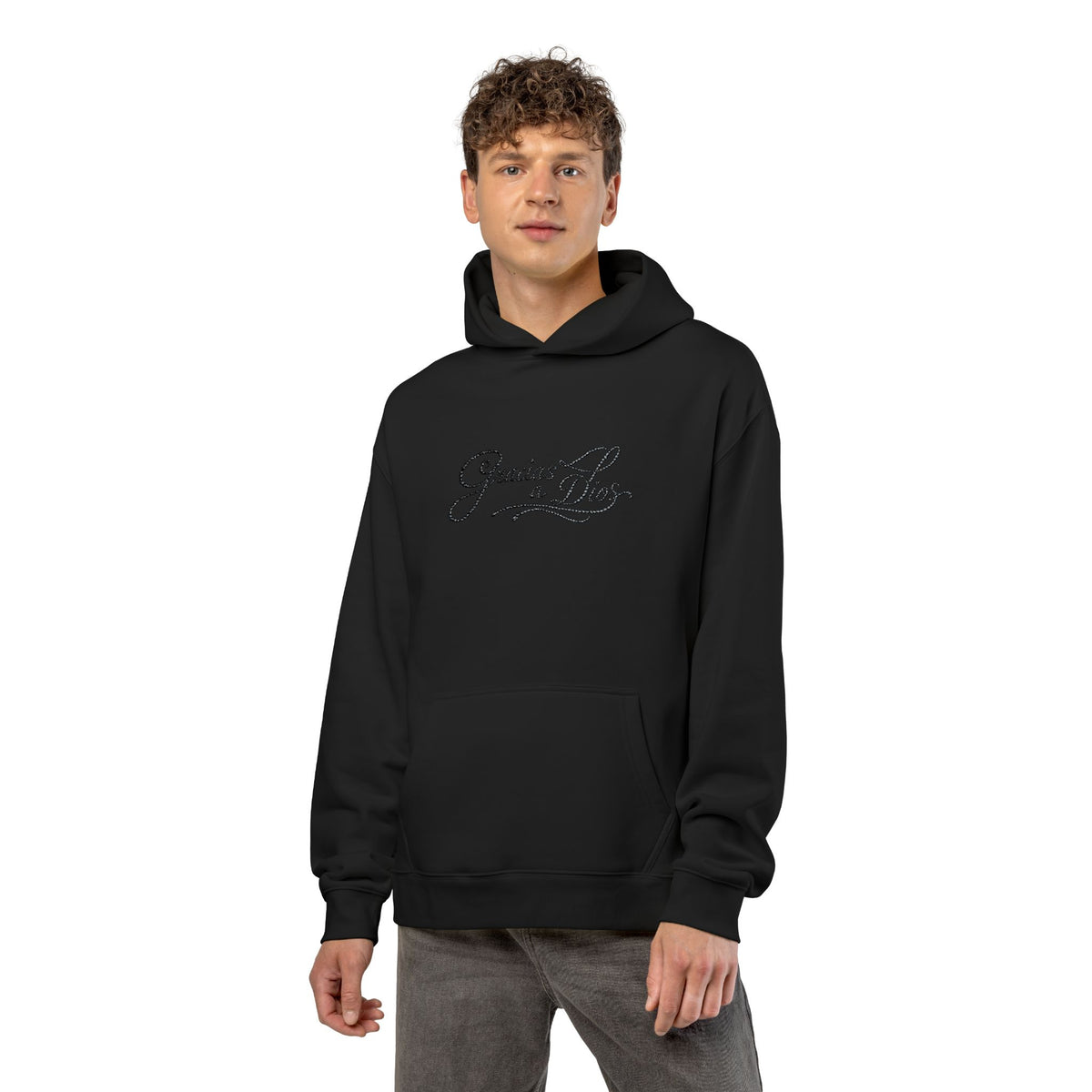 Gracias a Dios Embroidered Relaxed Hoodie Black