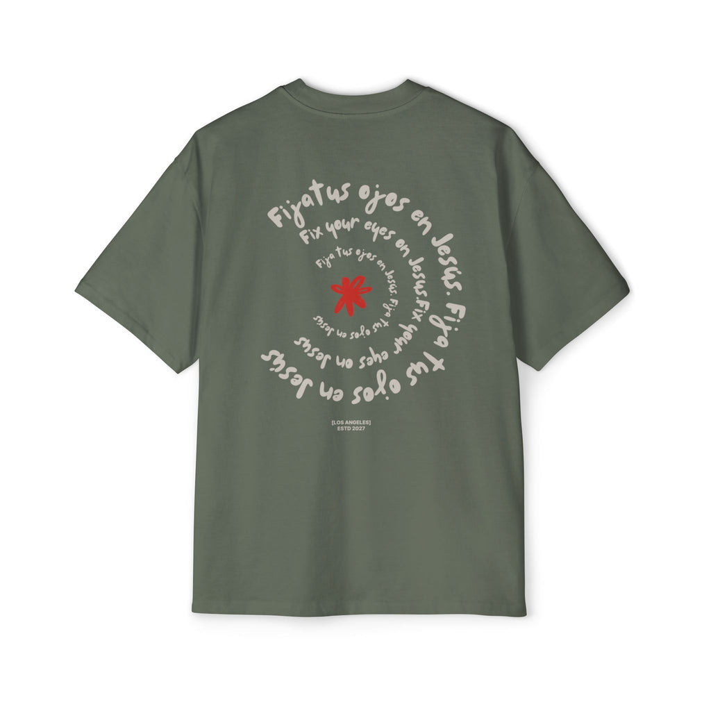 Men's Heavy Oversized Tee Spanish Fija tus ojos en Jesús