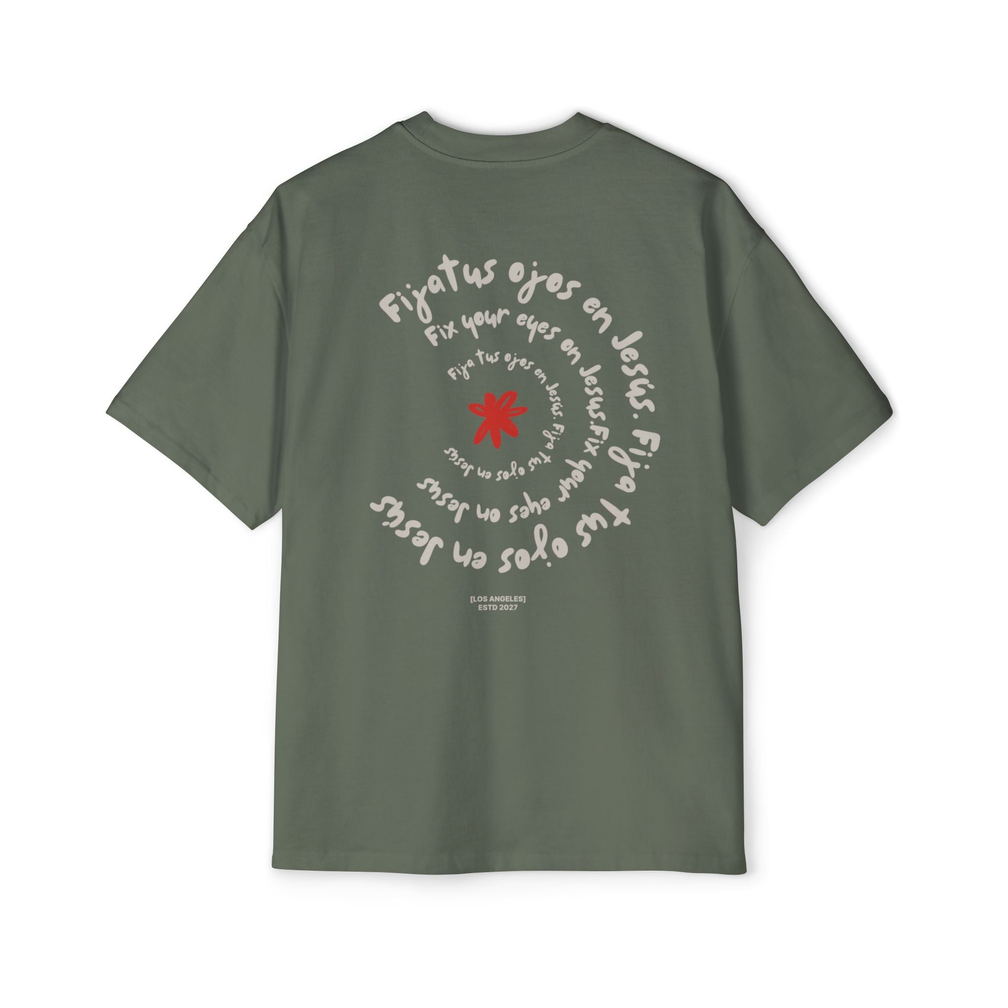 Men's Heavy Oversized Tee Spanish Fija tus ojos en Jesús