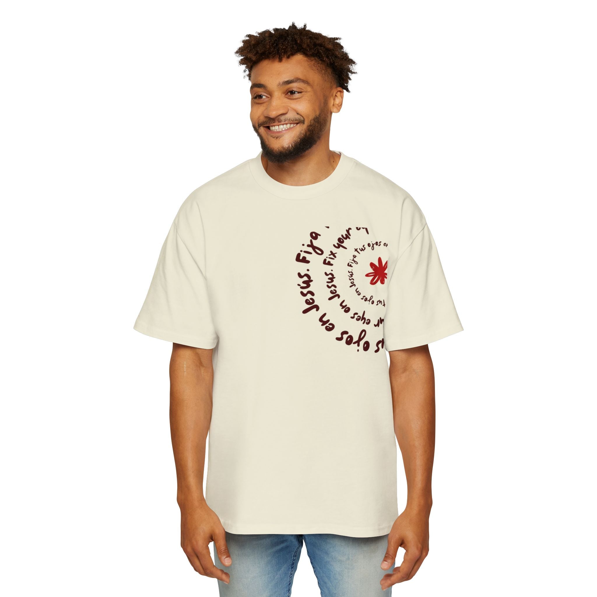 Men's Heavy Oversized Spanish Tee Fija tus ojos en Jesús