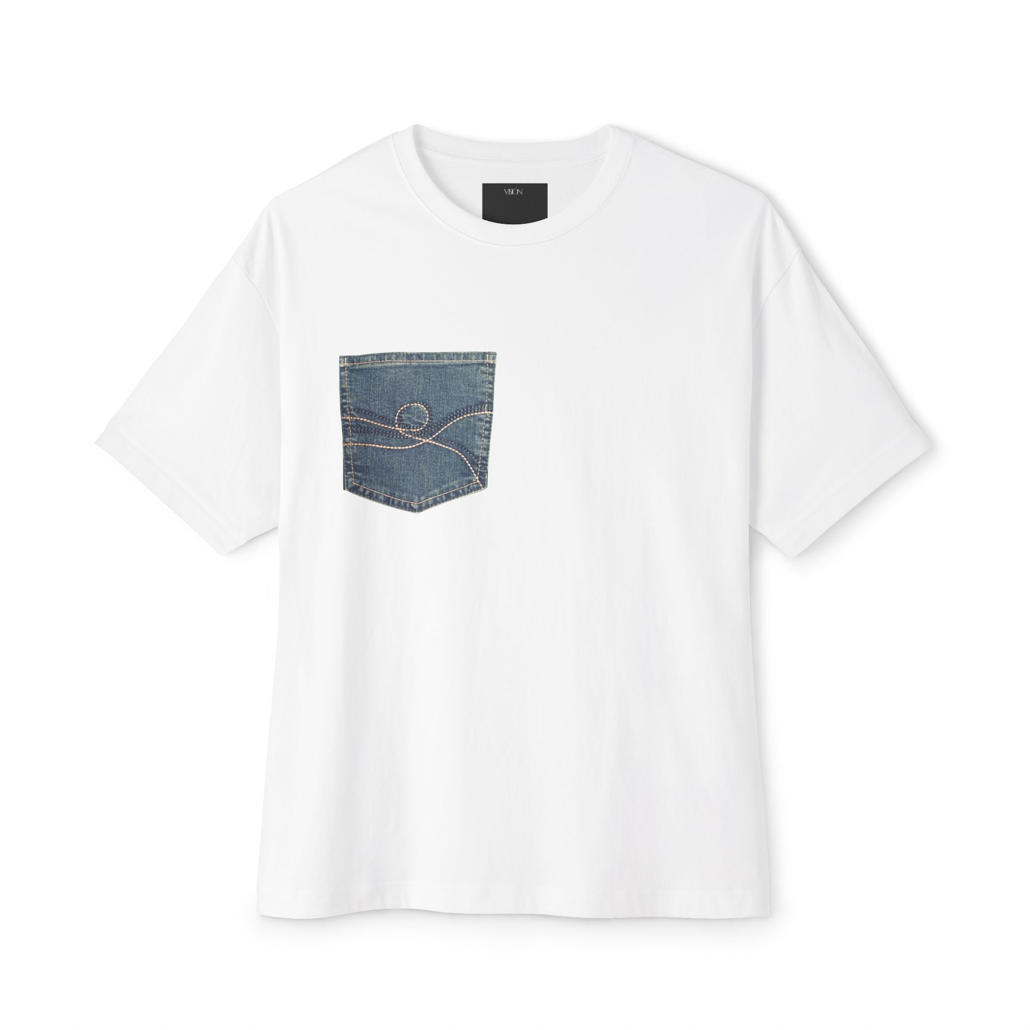 Denim Pocket Graphic “Designed By GOD” Oversized T- shirt