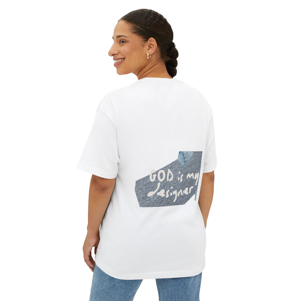 Denim Pocket Graphic “Designed By GOD” Oversized T- shirt