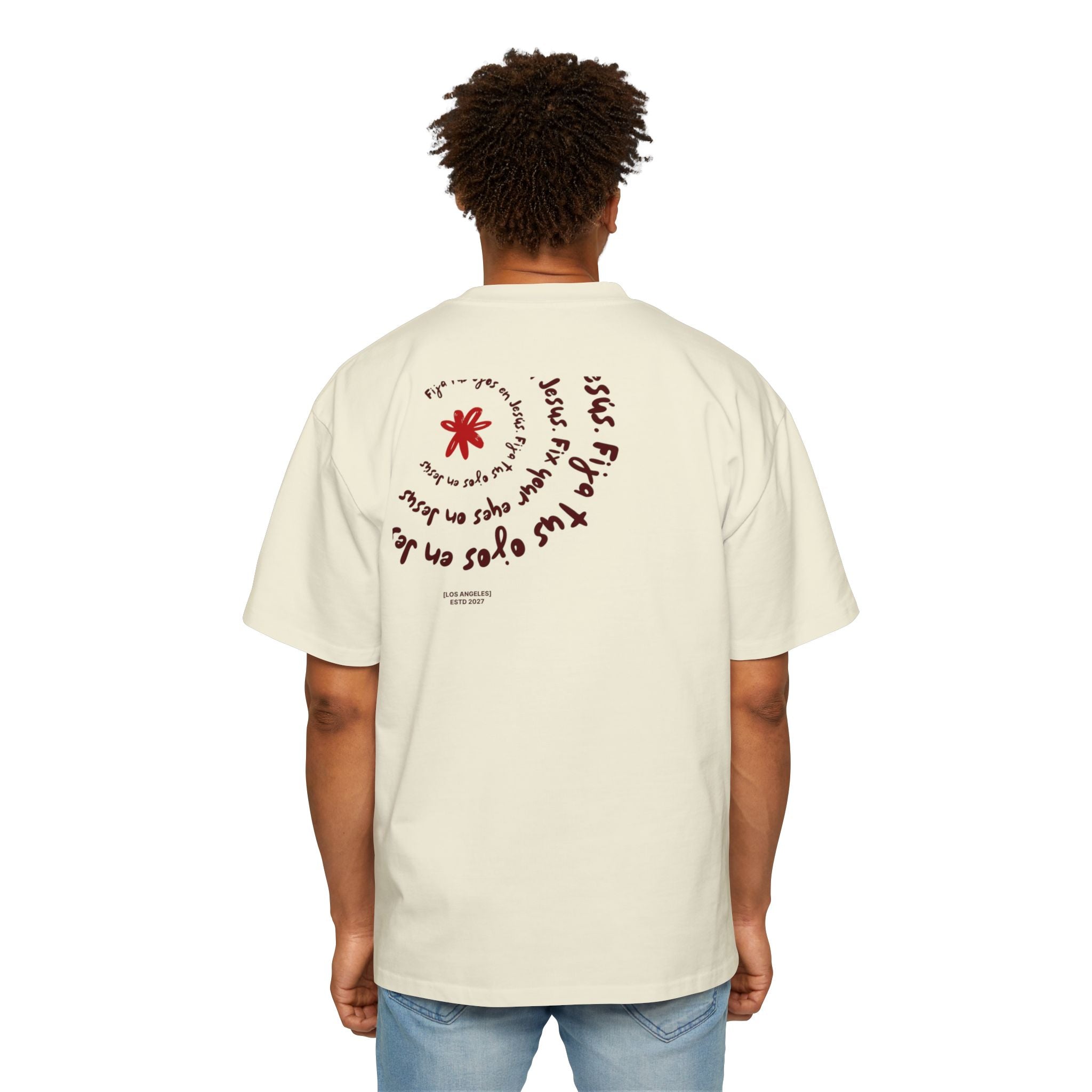 Men's Heavy Oversized Spanish Tee Fija tus ojos en Jesús