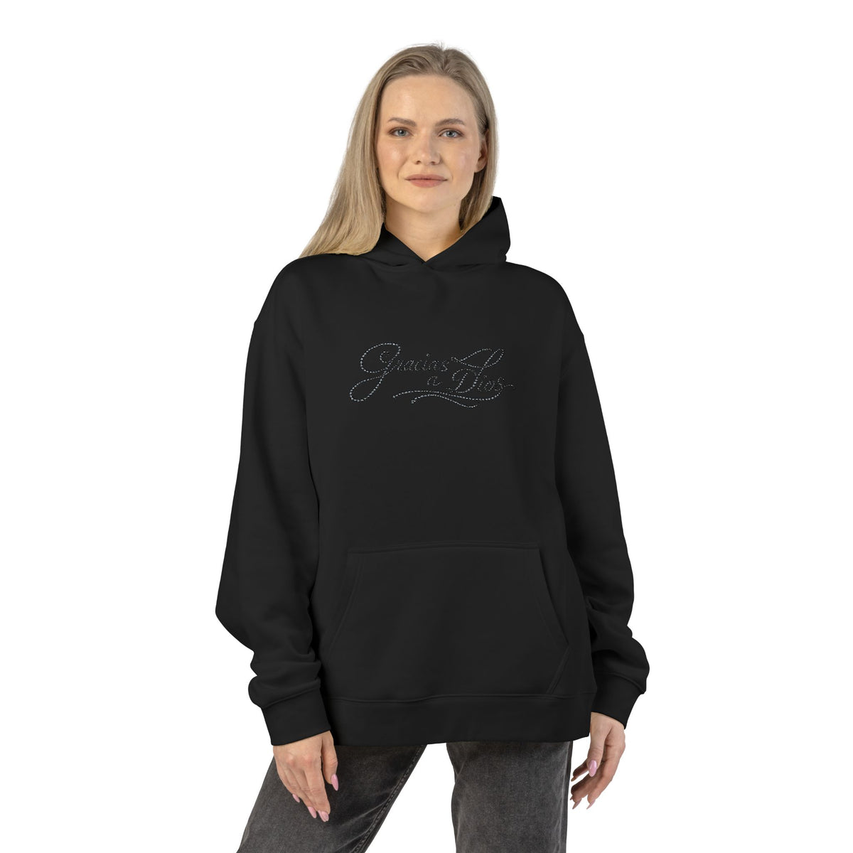 Gracias a Dios Embroidered Relaxed Hoodie Black