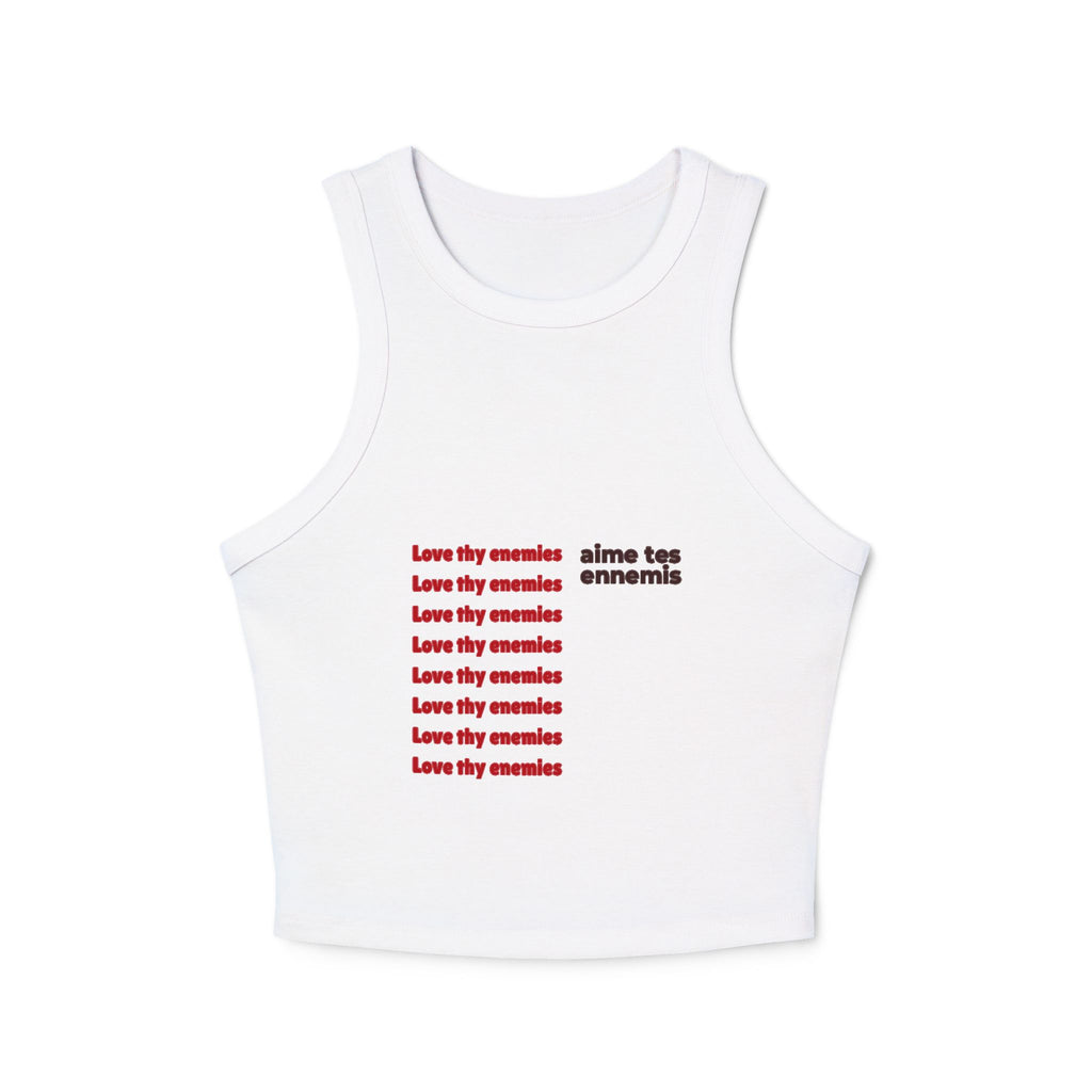 Love your enemies in red & black Women's Racer Tank Top