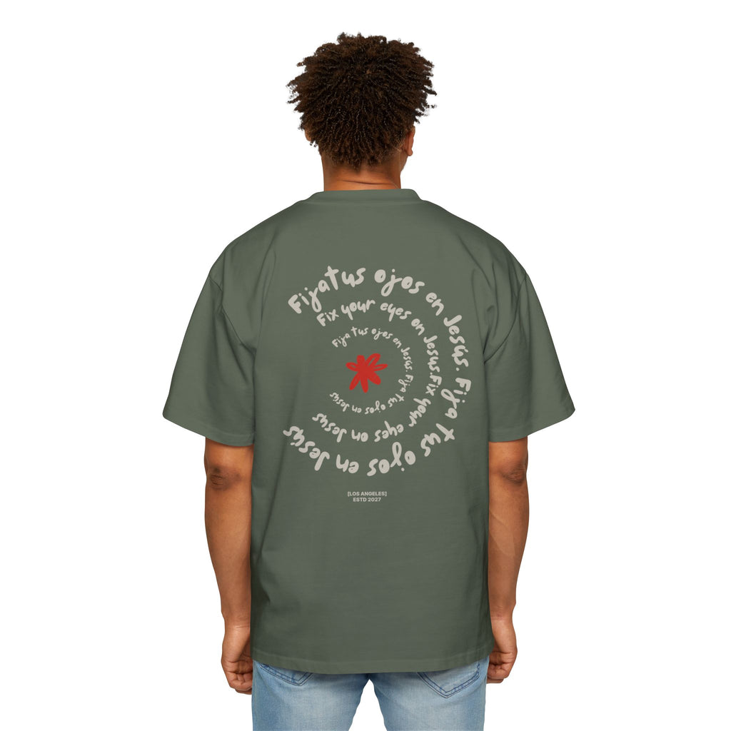 Men's Heavy Oversized Tee Spanish Fija tus ojos en Jesús