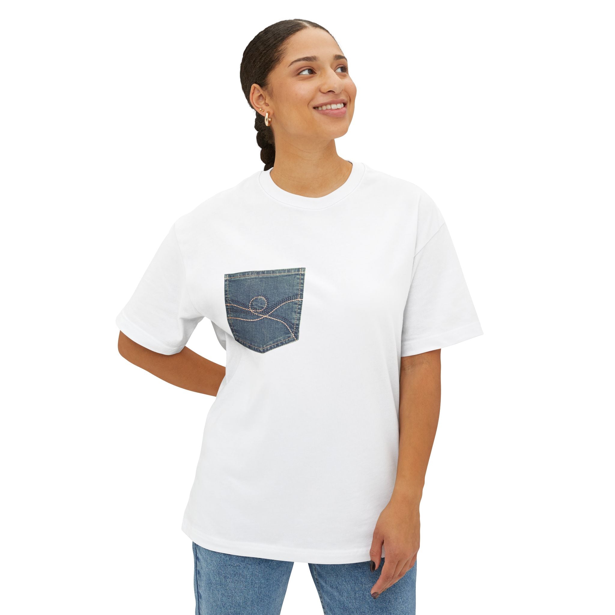 Denim Pocket Graphic “Designed By GOD” Oversized T- shirt
