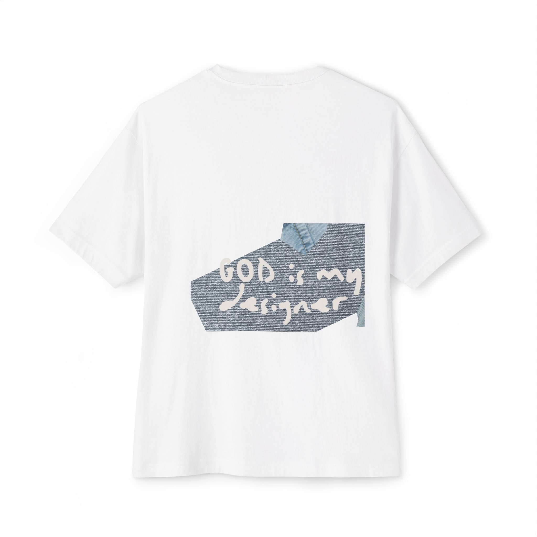 Denim Pocket Graphic “Designed By GOD” Oversized T- shirt