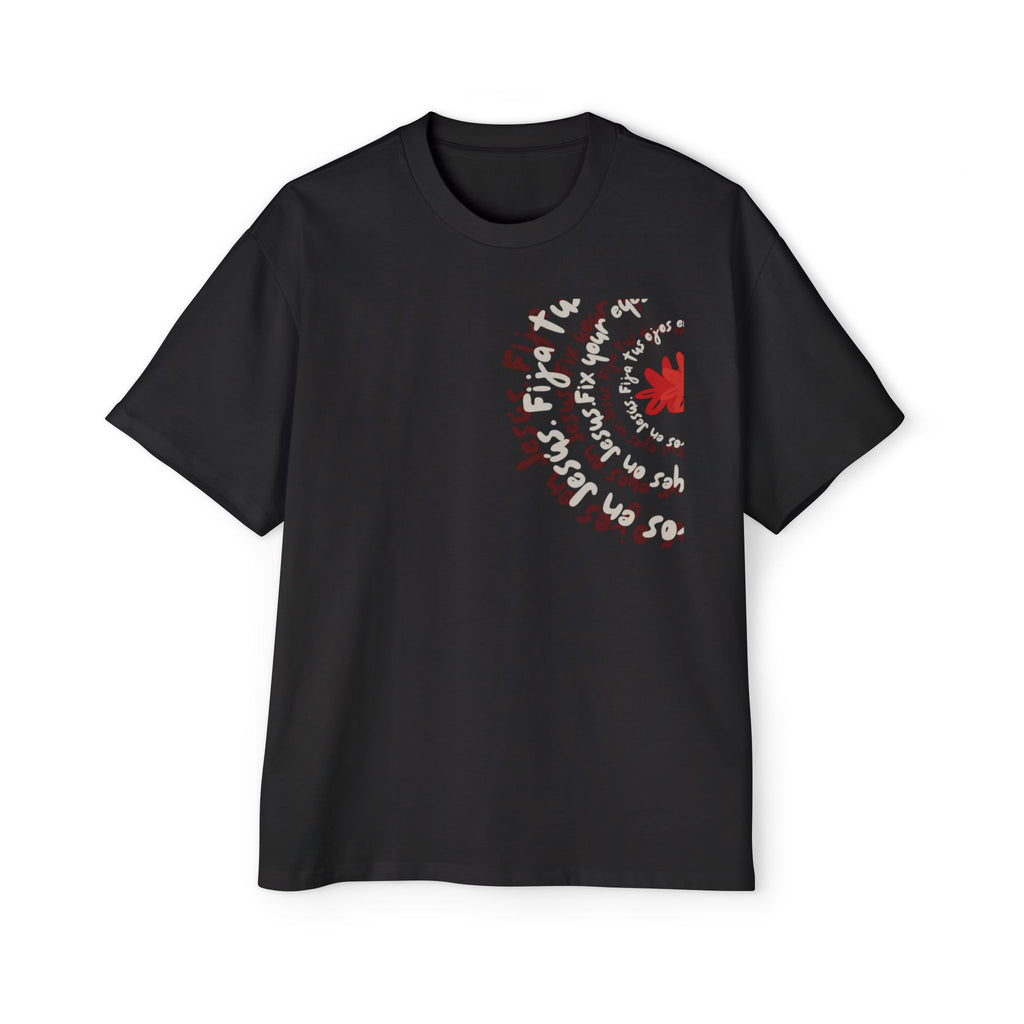 Heavy Oversized Spanish Tee Fija tus ojos en Jesús in black