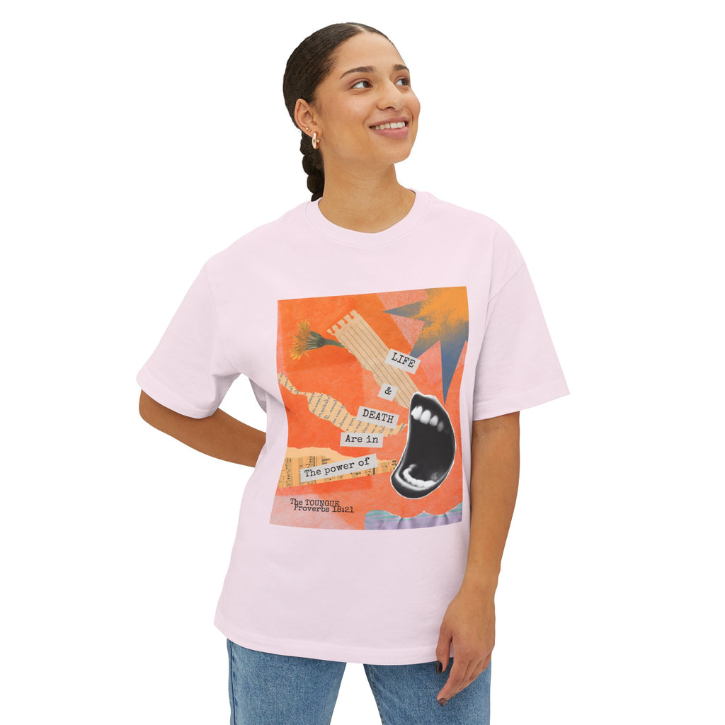 Graphic Tee — 'Life & Death Are In The Power Of...' Oversized Boxy T-Shirt Unisex